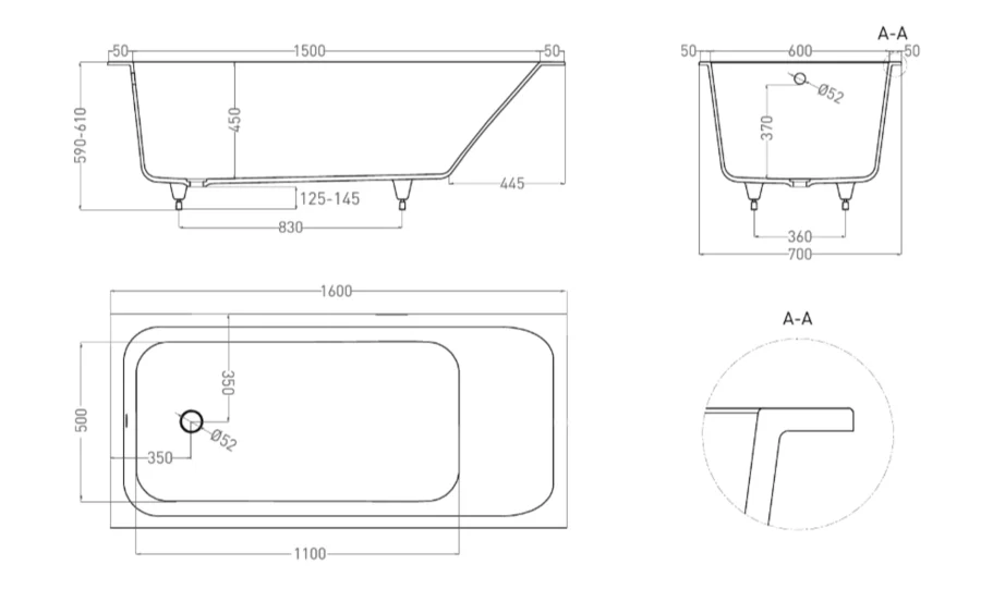 Ванна из искусственного камня Salini Orlando 160x70 см S-Sense белая матовая 102015M (детальная фотография), литьевой мрамор