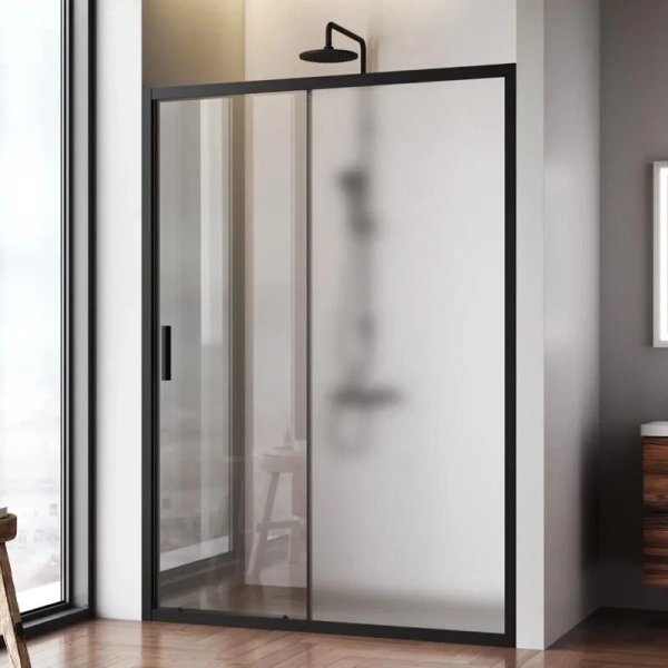 Душевая дверь в нишу AM.PM Gem Solo 140 см профиль черный стекло матовое W90G-140-1-195BM (детальная фотография), нет в наличии