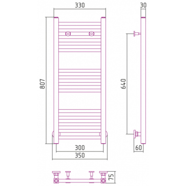Полотенцесушитель водяной Сунержа Модус 30х80 см другие цветовые решения RAL-0250-8030 (детальная фотография), современные, hi-tech