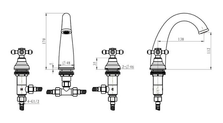 Смеситель для раковины Boheme Camelia на 3 отверстия (детальная фотография), для раковины