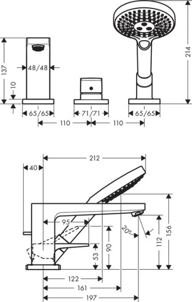Смеситель для ванны Hansgrohe Metropol 32550000 (детальная фотография), для ванны