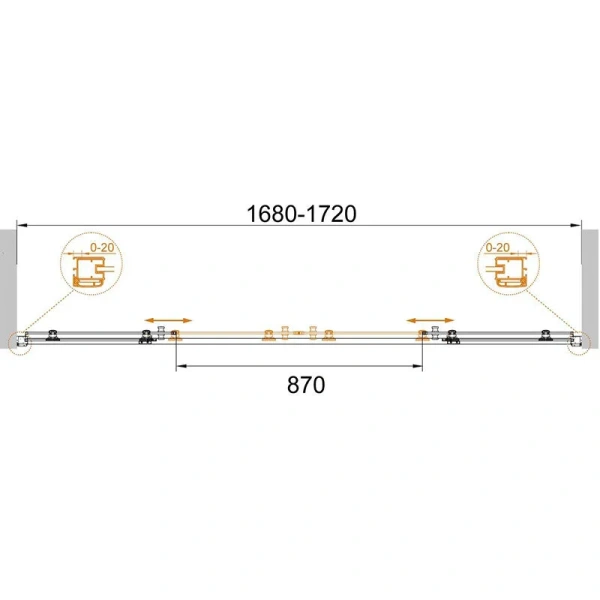 Душевая дверь в нишу Cezares Anima 170 см стекло рифленое Punto ANIMA-W-BF-2-170-P-Cr (детальная фотография), современные, hi-tech