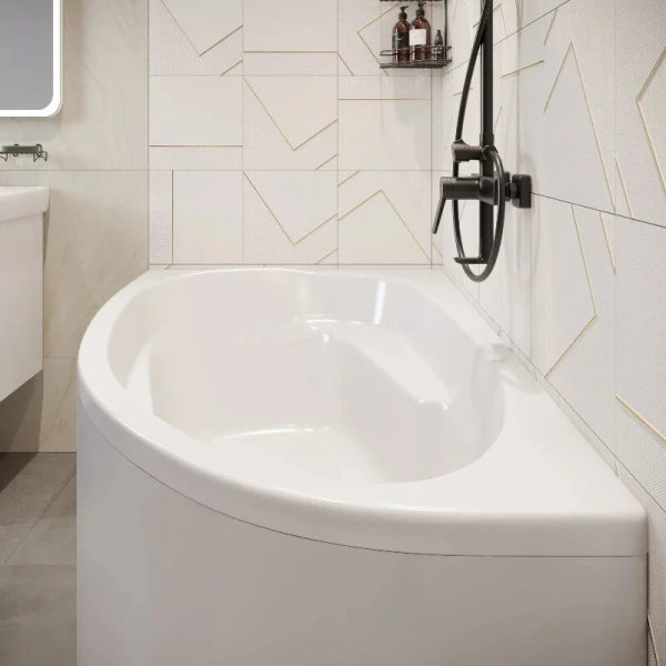 Ванна акриловая Diwo Валдай L/R 150 x 95 см, с каркасом, цвет белый, левая/правая, Щ0000055178/Щ0000055179/Щ0000055243 Щ0000055178/Щ0000055243 (детальная фотография), современныe, hi-tech