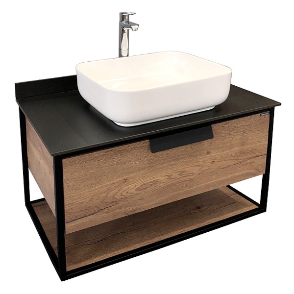 Тумба с раковиной подвесная Comforty Кёльн 90 см с черной столешницей (детальная фотография)