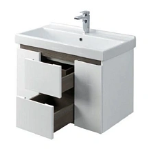 Тумба под раковину подвесная Акватон Рене 80 см белый глянцевый/грецкий орех