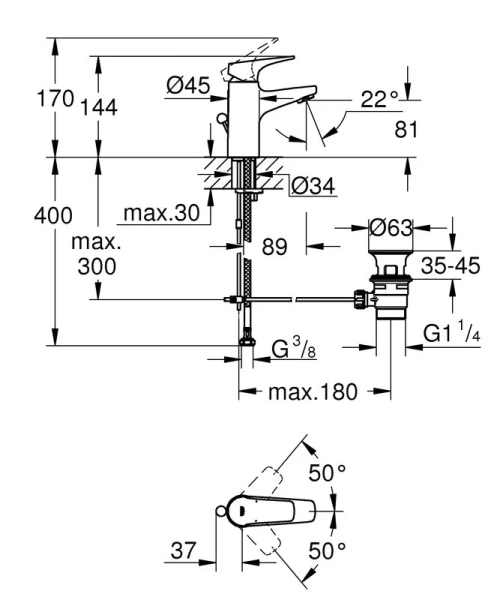 Смеситель для раковины Grohe BauFlow 23751000 (детальная фотография), для раковины