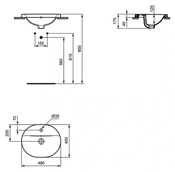 Раковина Ideal Standard Connect 48 см с отверстием под смеситель E503801 (детальная фотография), современные, hi-tech