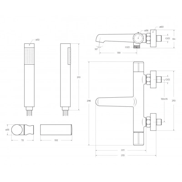 Смеситель для ванны BelBagno Uno хром UNO-VASM/DFS-CRM (детальная фотография), для ванны