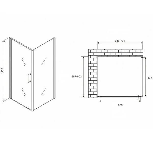 Душевой уголок Abber Sonnenstrand 70x90 см стекло матовое AG04070M-S90M (детальная фотография), прямоугольные
