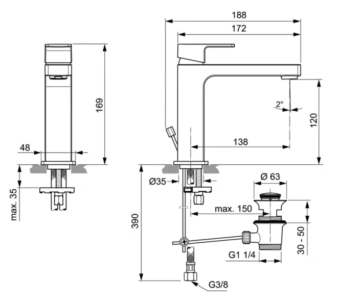 Смеситель для раковины Ideal Standard Edge хром A7106AA (детальная фотография), для раковины