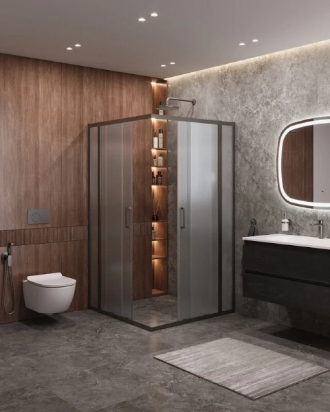 Душевой уголок Cezares Molveno 110х110 стекло рифленое профиль оружейная сталь MOLVENO-A-22-90+20-P-GM (детальная фотография), другие