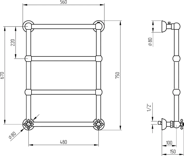 Полотенцесушитель водяной Migliore Colosseum 56х75 см бронза 20286 (детальная фотография), классические, ретро
