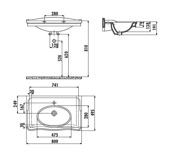 Раковина консоль Creavit Antik AN080-00CB00E-0000 80 см напольная (детальная фотография), классические, ретро
