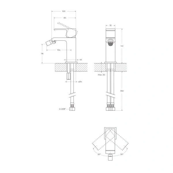 Смеситель для биде Cezares Porta Sunrise PORTA-BS1-SR (детальная фотография), для биде
