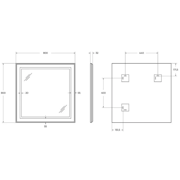 Зеркало с подсветкой BelBagno Kraft 80 см сатин SPC-KRAFT-800-800-SENS-NERO (детальная фотография), нет в наличии
