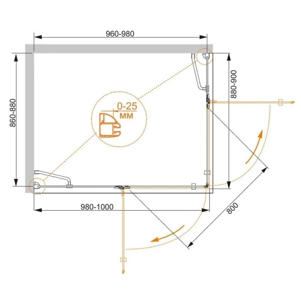 Душевой уголок Cezares Bergamo 100х90 см левосторонний BERGAMO-W-AH-2-100/90-C-Cr-L (детальная фотография), прямоугольные