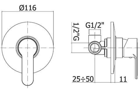 Смеситель для душа Paffoni BLU однорычажный, хром BLU010CR (детальная фотография), для душа