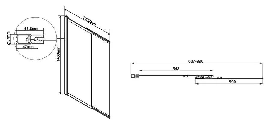Шторка для ванны Vincea 100х145 см черная стекло тонированное VSB-1E100CGB (детальная фотография), 100 см