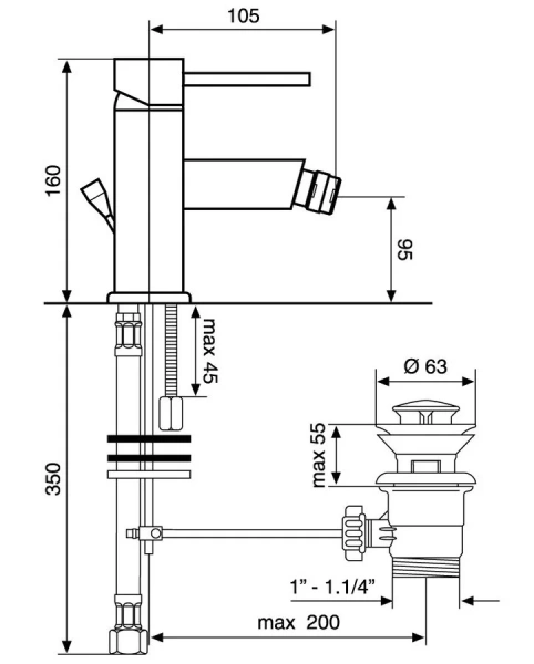 Смеситель для биде Emmevi Piper 45004 (детальная фотография), для биде