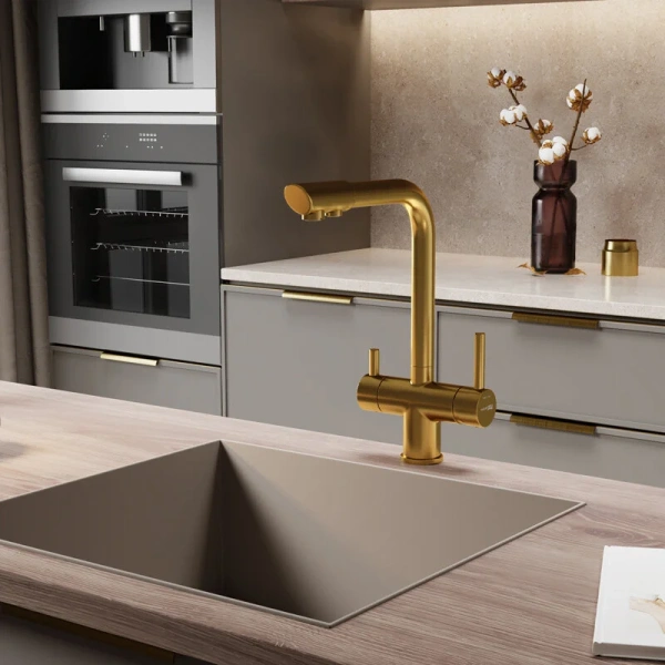 Смеситель для кухни WasserKRAFT матовое золото A8387 (детальная фотография), современные, hi-tech