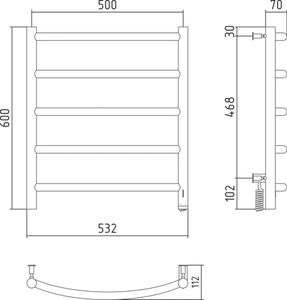Полотенцесушитель электрический Сунержа Галант 4.0 50х60 см правый, черный матовый 31-0831-6050 (детальная фотография), настенные