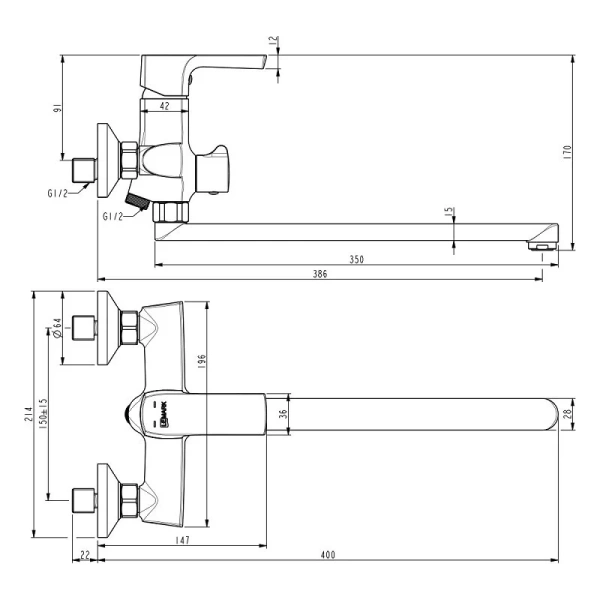 Смеситель для ванны Lemark Ursus черный LM7251BL (детальная фотография), для ванны