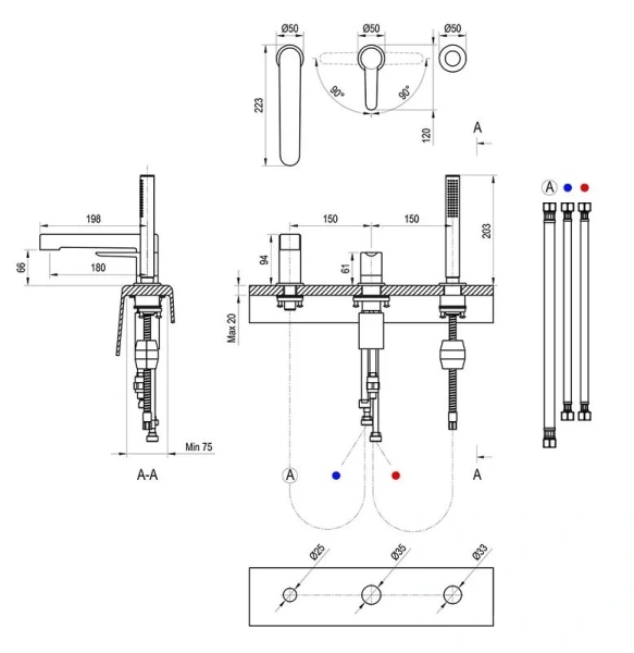 Смеситель для ванны Ravak Puri X0701 врезной (детальная фотография), для ванны