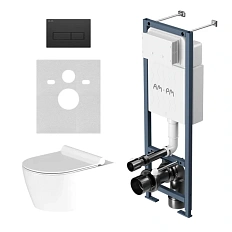 Унитаз с инсталляцией Am.Pm Jupiter клавиша черная матовая, кнопки прямоугольные