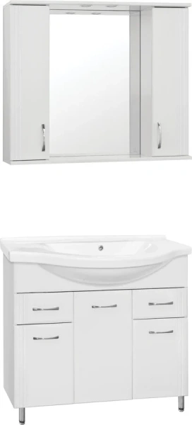 Зеркальный шкаф с подсветкой Style Line Панда 100 см белый ЛС-00000239 (детальная фотография), в наличии