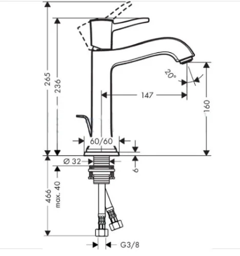 Смеситель для раковины Hansgrohe Metropol Classic хром 31302000 (детальная фотография), для раковины