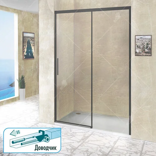 Душевая дверь в нишу RGW Leipzig Le-12B 150 см профиль черный, стекло прозрачное 34121215-14 (детальная фотография), 150 см