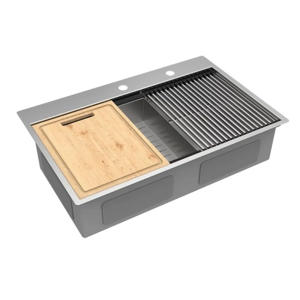 Мойка для кухни Lemark Iordana 78 см сталь 9937117 (детальная фотография), с одной основной чашей