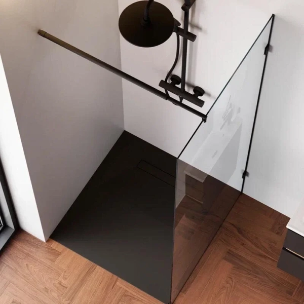 Душевая перегородка Am.Pm X-Joy 90 см профиль черный W94WI-90-F1-BTE (детальная фотография), прозрачные