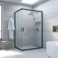 Душевой уголок профиль черный глянцевый стекло шиншилла Vegas-glass