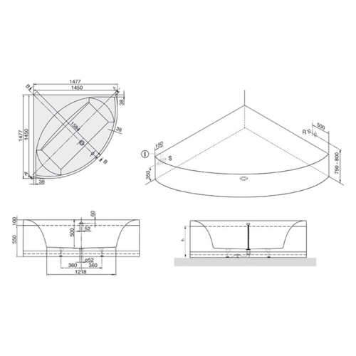 Ванна квариловая Villeroy & Boch Squaro 150х150 см без панели UBQ145SQR3V-01 (детальная фотография), современныe, hi-tech