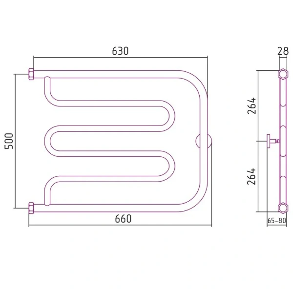 Полотенцесушитель водяной Сунержа Лира+ 4011-5065 65х50 см из нержавеющей стали (детальная фотография), современные, hi-tech