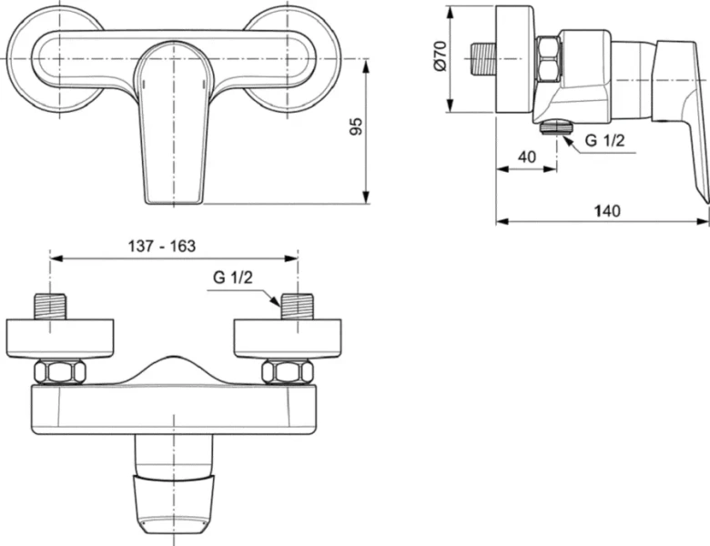 Смеситель для душа Ideal Standard Tesi одноручный A6581AA (детальная фотография), для душа