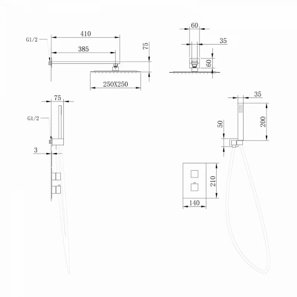 Душевой комплект Abber Daheim никель AF8251NG (детальная фотография), душевые комплекты, наборы