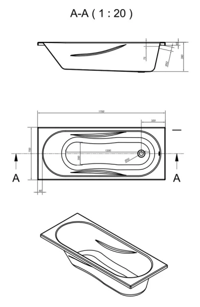 Ванна акриловая Mito Red 170 x 70 см, прямоугольная, белая, 63377 (детальная фотография), акриловые