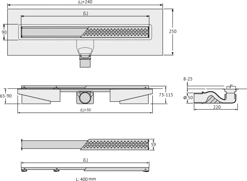 Душевой лоток BERGES C1 Norma 40 см хром матовый 090135 (детальная фотография), душевой лоток index_1