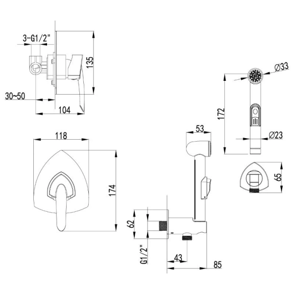 Гигиенический душ, хром Lemark Mars LM3519C (детальная фотография), для туалета