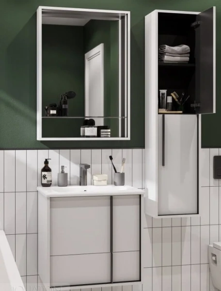 Зеркальный шкаф с подсветкой Акватон Ривьера 60 см белый матовый 1A238902RVX20 (детальная фотография), под выключатель