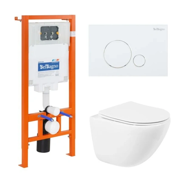 Унитаз с инсталляцией Belbagno Amanda кнопка белая BB051CHR/BB051SC/BB002-80/BB014-SR-BIANCO (детальная фотография)