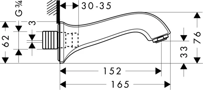 Излив для ванны Hansgrohe Metris Classic фиксированный 13413000 (детальная фотография), в наличии
