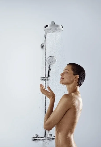 Верхний душ Hansgrohe Crometta 26577 круглый (детальная фотография), хром, белые
