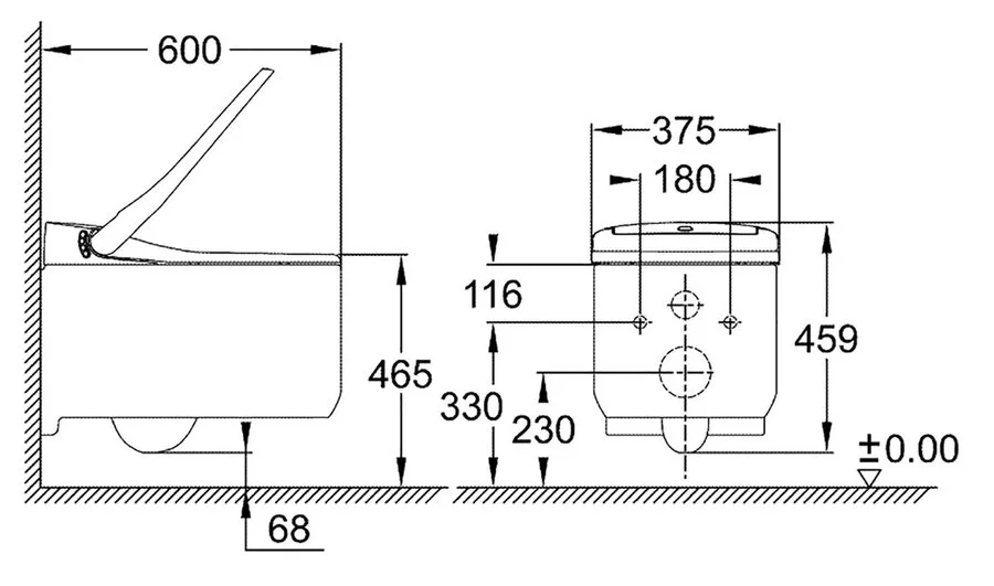 Унитаз-биде подвесной GROHE Sensia Arena 39354SH1 (детальная фотография), подвесные, встраиваемые
