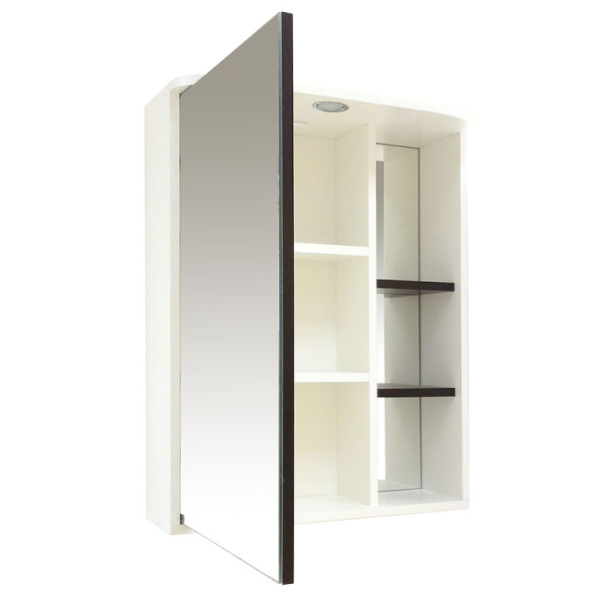 Зеркальный шкаф, зеркало слева, полочки справа, цвет белый/чёрный, Misty Венера П-ВНР04070-25СВЛ (детальная фотография) index_1