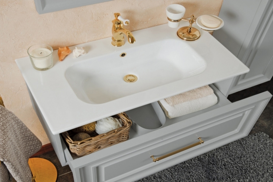 Тумба под раковину, цвет серый шелк матовый, фурнитура золото, La Beaute Cornelia BCO100GRO.OR (детальная фотография), по запросу index_1