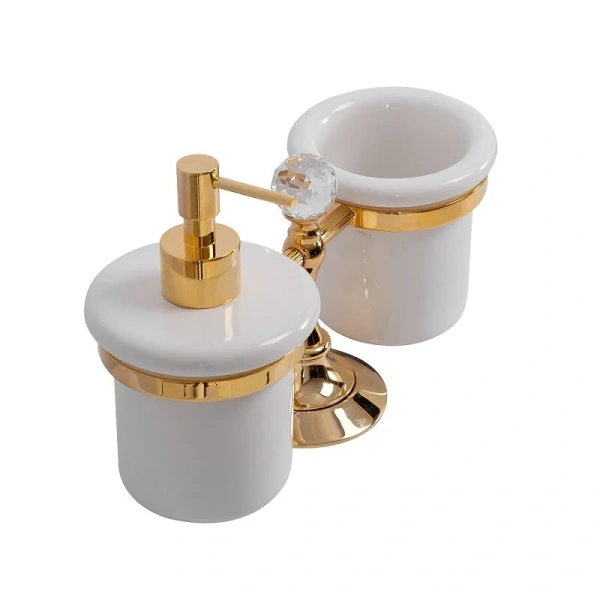 Стакан для ванной и дозатор для мыла Cezares Olimp золото 24 карат, фурнитура Swarovski OLIMP-TDT-03/24-Sw (детальная фотография), золото