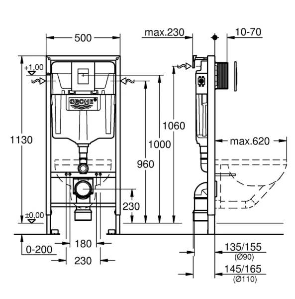 Инсталляция для унитаза Grohe Solido с черной клавишей 38811KF0 (детальная фотография), для унитаза